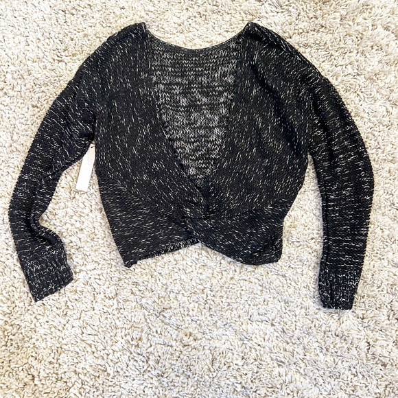 NWT Abound Black Twist Front Knit Faux Wrap 90s Y2K Open Front V Neck Sweater XS - Picture 6 of 9
